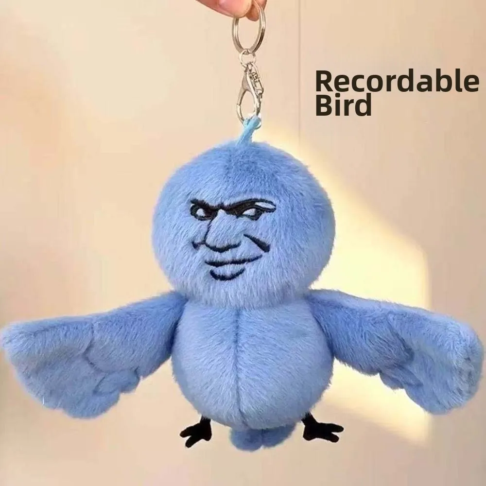 Magnetic Blue Bird with Expression Cartoon Button Batteries Recorder Greetings Birds Phonograph Blessing Key Ring