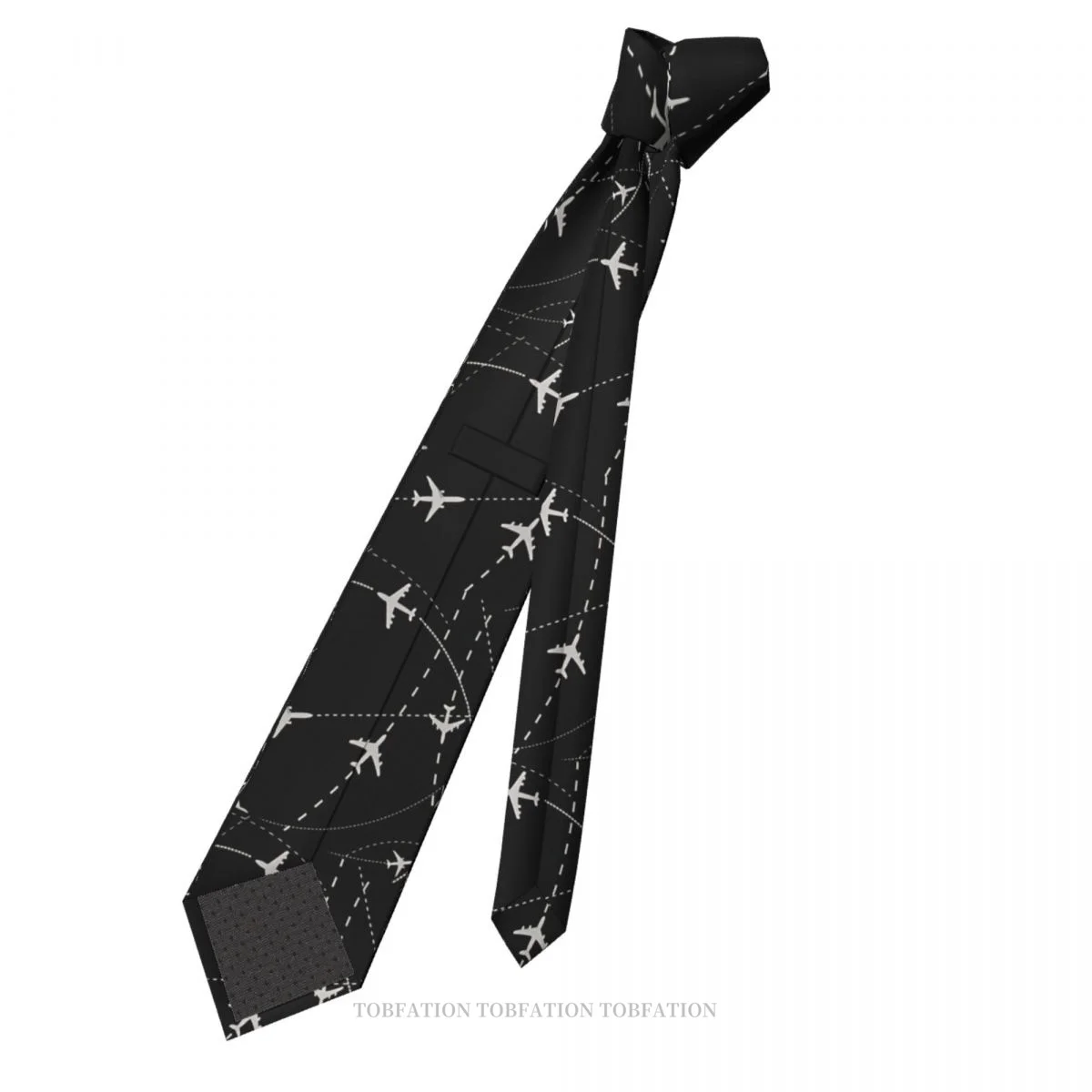 Night Flight Routes Airplane Airport Sign Classic Men\'s Printed Polyester 8cm Width Necktie Cosplay Party Accessory