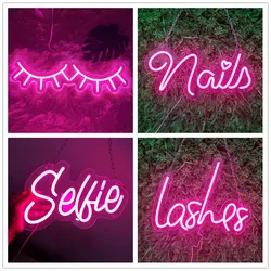 LED Neon Sign Cílios Pregos, Lashes Nails Room Decor, Salão de beleza Bar Estética Wall Decor, Sinal para pequenas empresas, USB