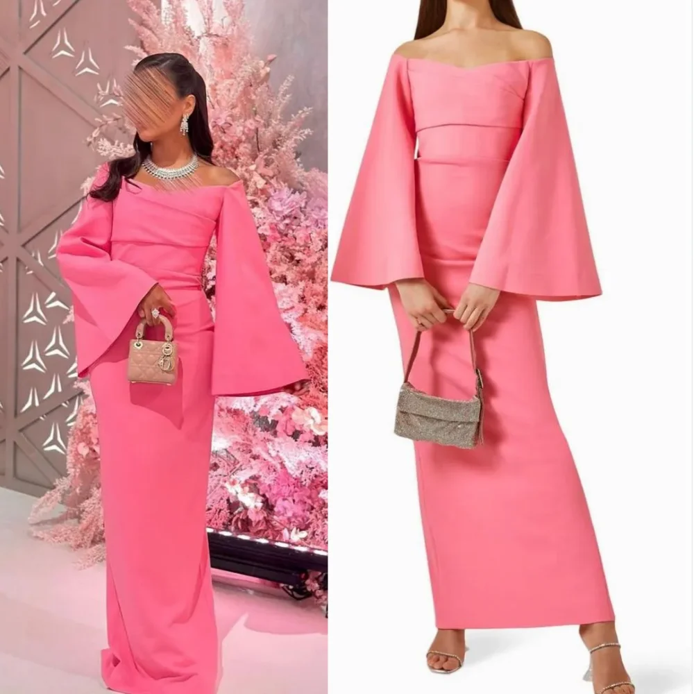 Elegant Off-the-shoulder Sheath Evening Dresses Vertically Taffeta Anke length Prom Simple فساتين للحفلات الراقصة vestid
