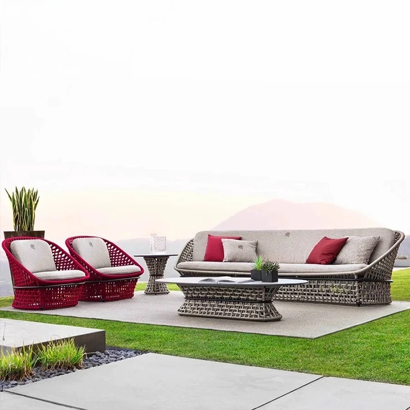 Hotel garden leisure rattan sofa courtyard outdoor villa balcony rattan chair coffee table combination outdoor sofa furniture