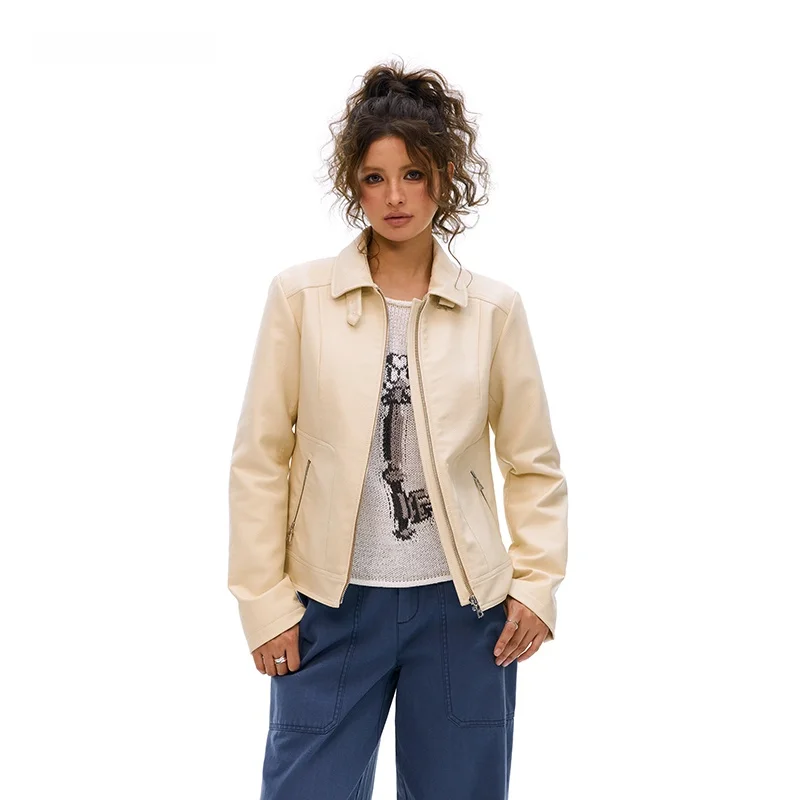 Vone eeE アメリカンレトロレザージャケット レディース ルーズスタイル おしゃれ 秋冬 アウター PU素材 長袖