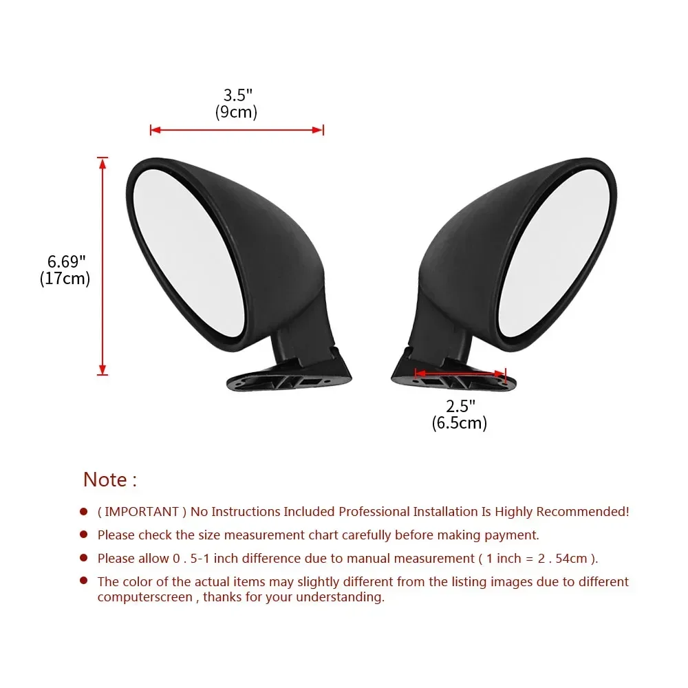 1Pair Universal Car Classic Retro Door Wing Mirrors - Vintage Racing Side Rearview Mirror Left+Right Matte Black Carbon Style