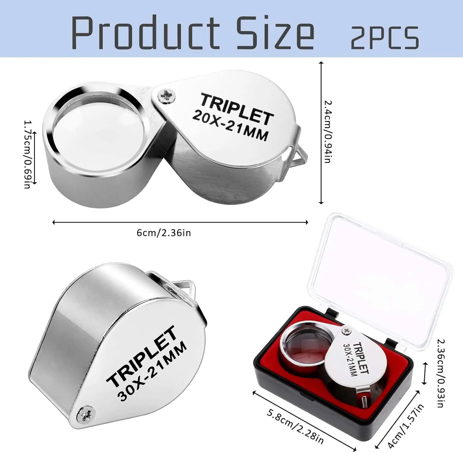 10X 20X 30X الثلاثي الطاقة مجوهرات العدسة مجموعة للطي جيب عدسة مكبرة للأحجار الكريمة عملات الساعات الفولاذ المقاوم للصدأ مع صندوق #6