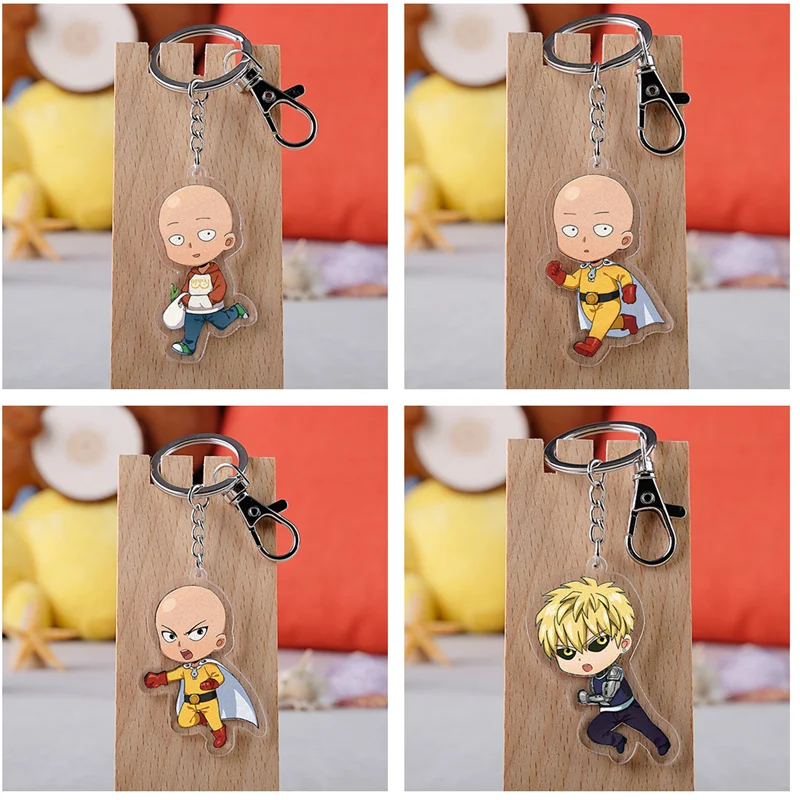 Anime One Punch Man Keychain Cute Saitama Key Chain Acrylic Cartoon Keyring Pendant Gift Accessories