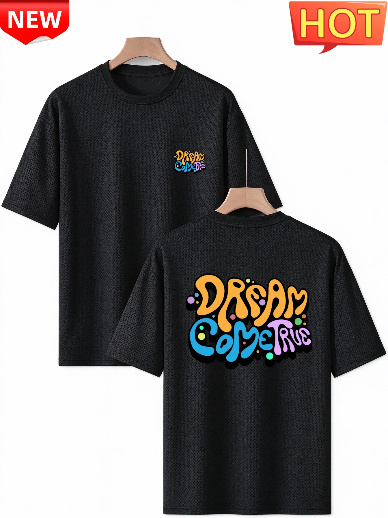 Men Mesh Breathable T-Shirt Dream Come True Bubble Graffiti Front Back Print Quick Dry Short Sleeve Casual Tee Tops