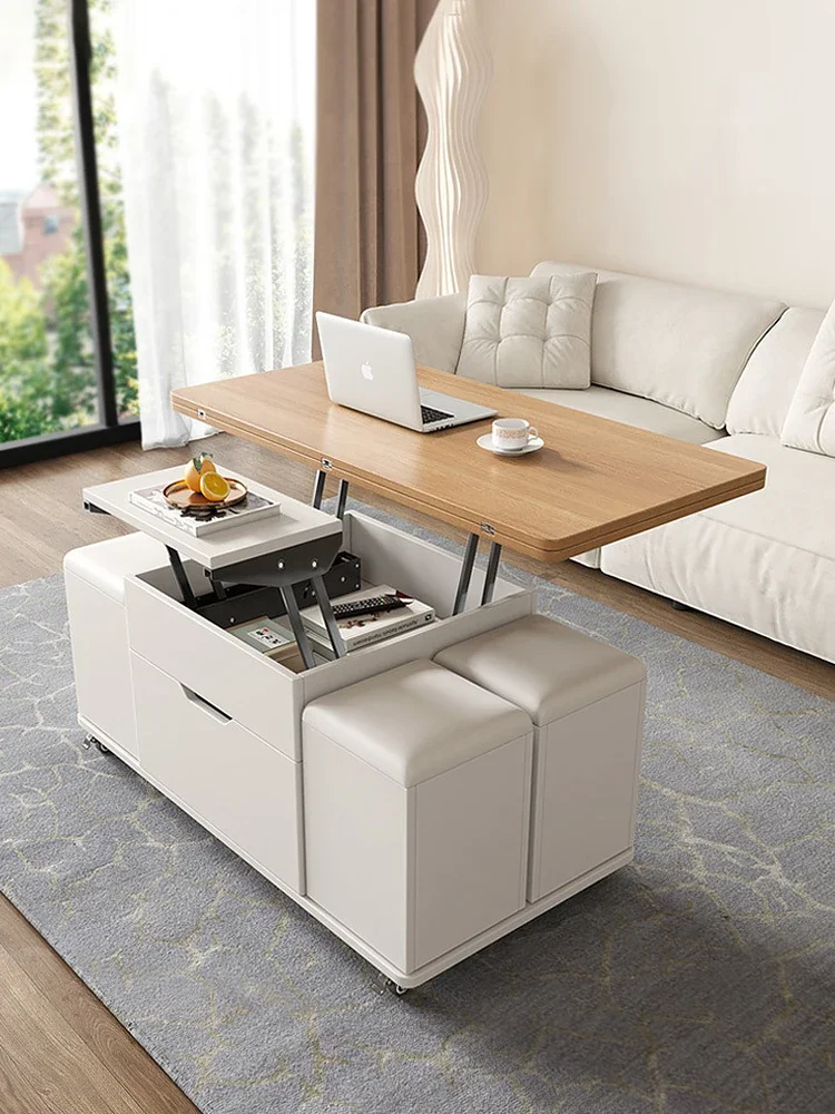 New lift coffee table dining table integrated two-in-one folding household small apartment living room removable with stool