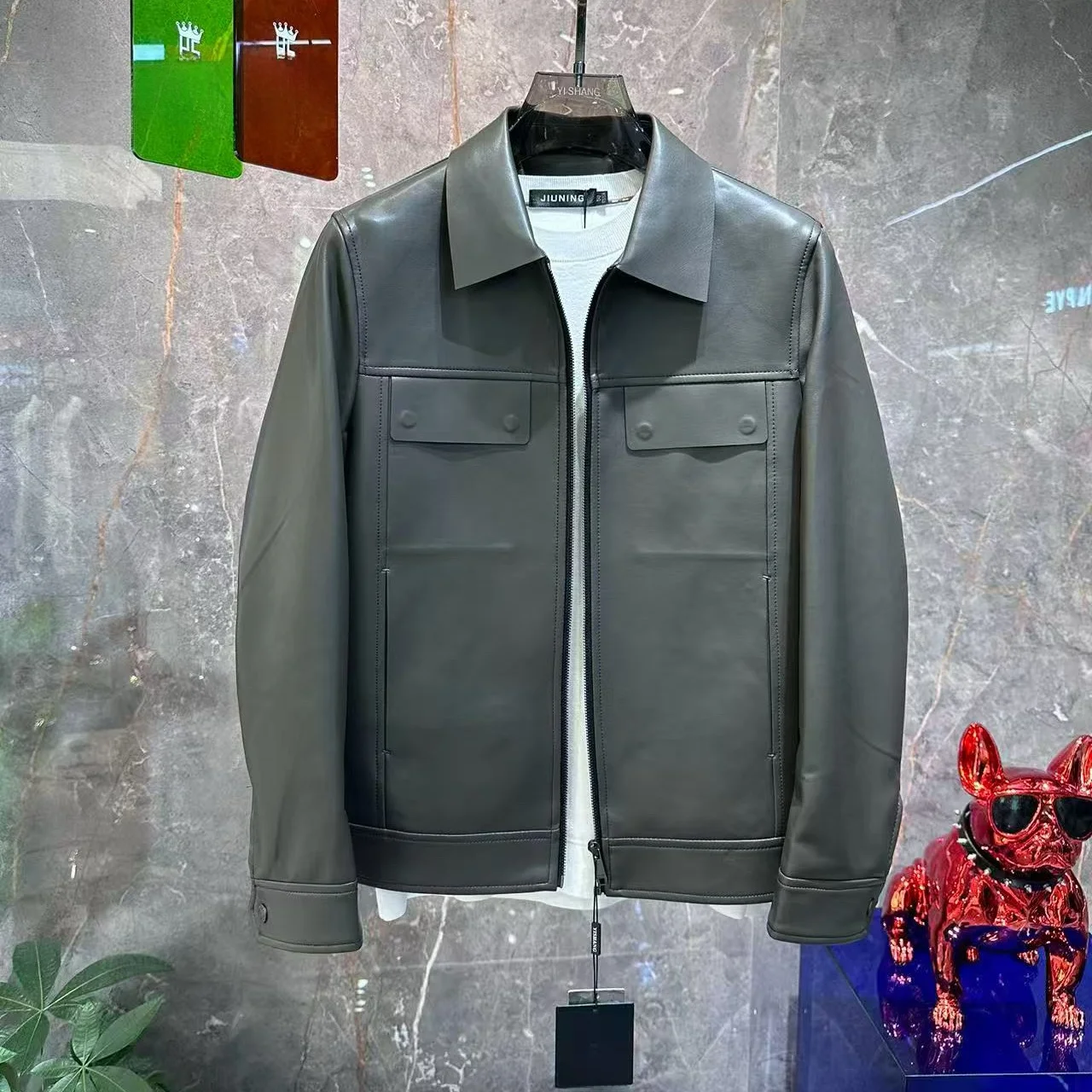 

VJM модная брендовая белковая кожа с воротником-молнией, однотонная облегающая повседневная универсальная верхняя одежда для мужчин, осеннее новое поступление