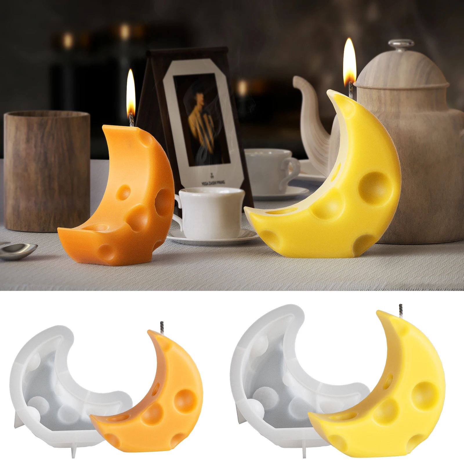 Moon Cheese Shape Gypsum Candle Epoxy Resin Mold Creative Aromatherapy Candle Silicone Mold DIY Crafts Gift Home Decoration