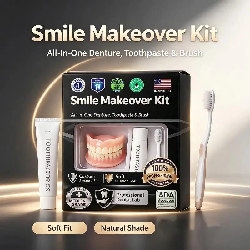 1 Set Moldable Silicone Denture Kit Natural Ivory Upper Lower False Teeth Comfortable Fit for Temporary Teeth Replacement Party
