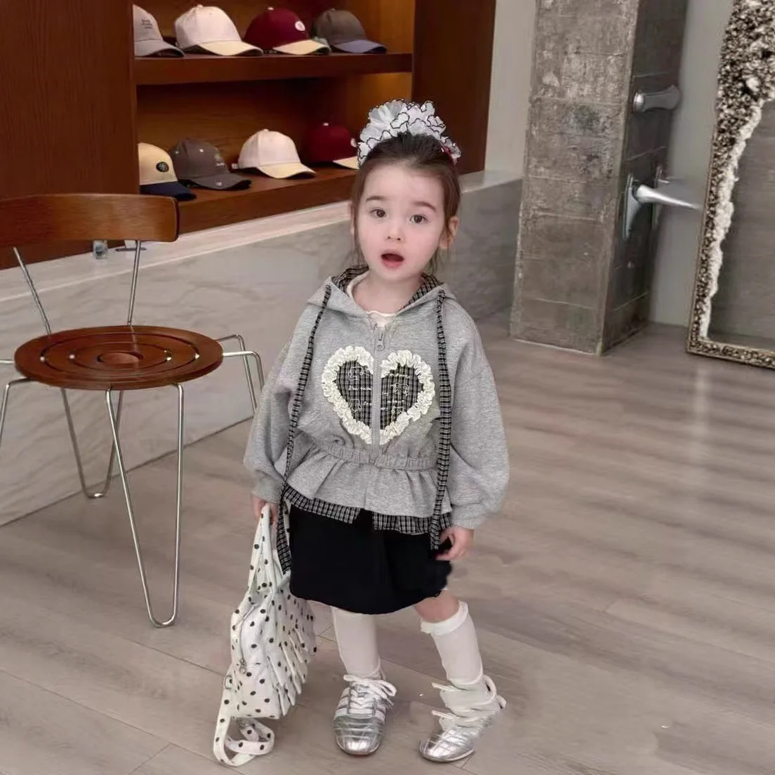 

Корейская 2325, новая модная милая универсальная повседневная толстовка с капюшоном, пальто, кружевная толстовка с капюшоном в форме сердца, пальто