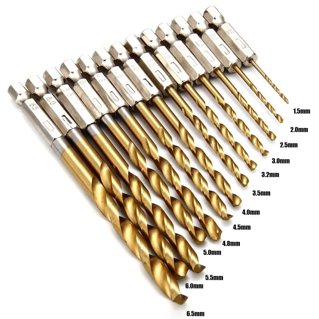 Multi-purpose Titanium Drill Bit Set HSS Hex Shank Bits for Cordless Screwdriver Steel Wood Drilling