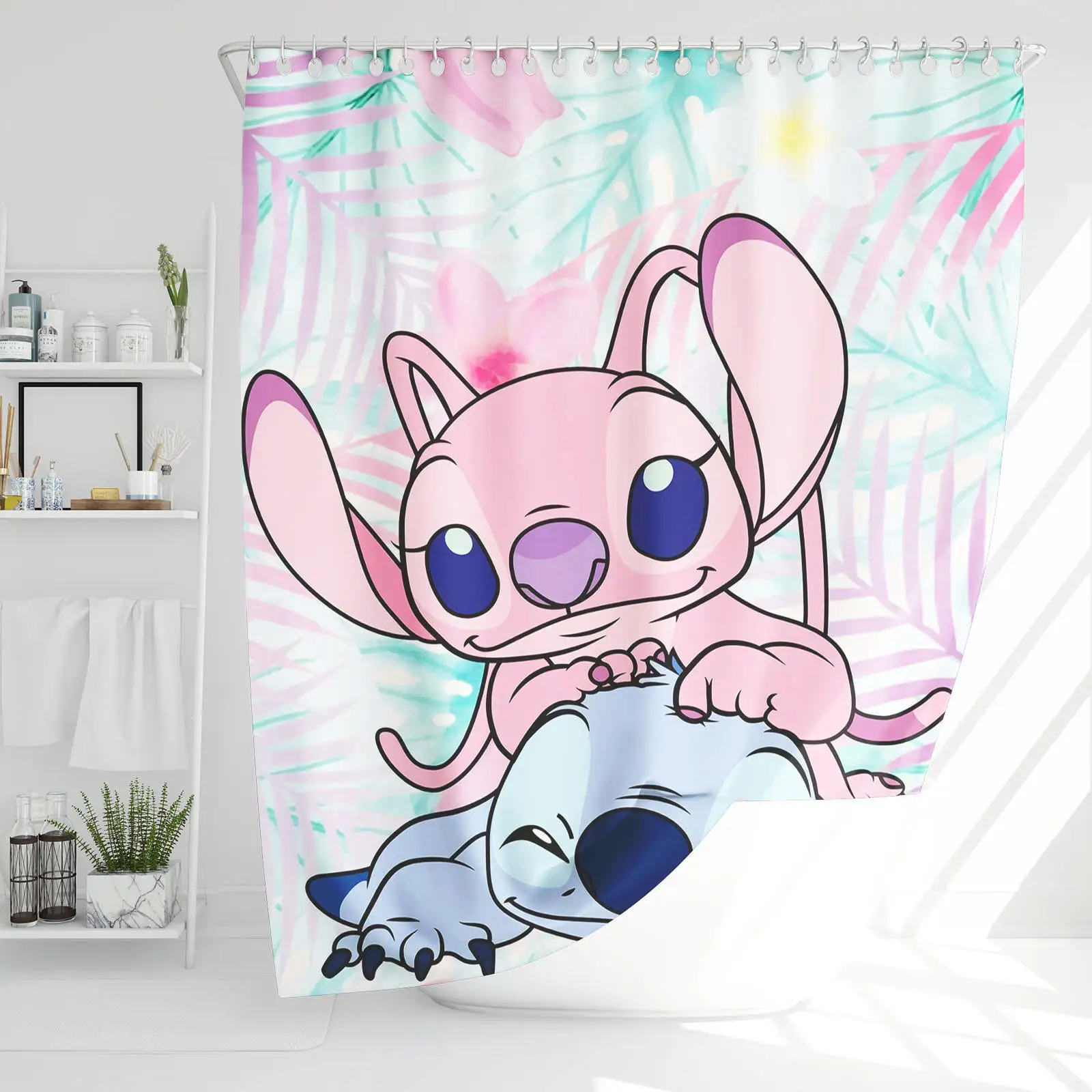 Stitch Bathroom Accessories Shower Curtain Bath & Items Curtains Decor Waterproof Anime Home