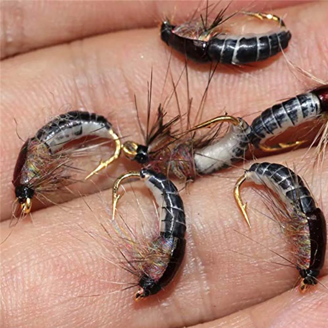 6/12Pcs Spinner Sequin Scud Nymph Scud Lure Fly for Trout Fishing Artificial Insect Bait Simulated Scud Worm Fishing Lure - view 5