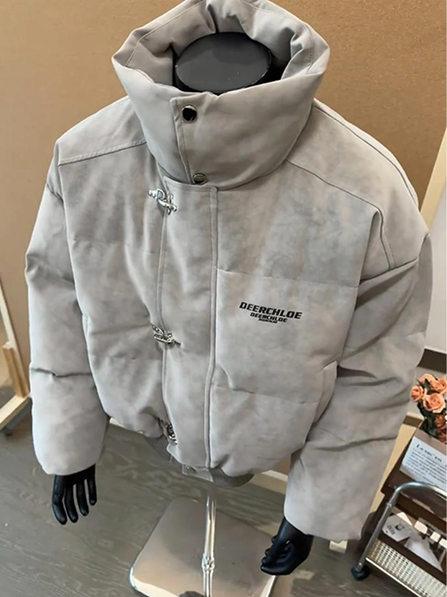 

Matte PU Leather Men's down Jaet Thiened ort Sle American Trendy Brand Winter Coat High-End ort Cotton Puffer