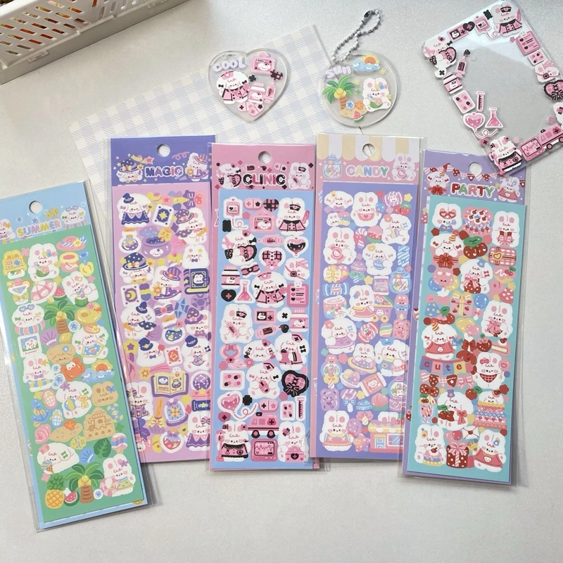 

5Pcs Korean ins Cute Dog Rabbit Decorative Stickers Hand Account Idol Card DIY Material Scrapbooking Sticker Kawaii Stationery