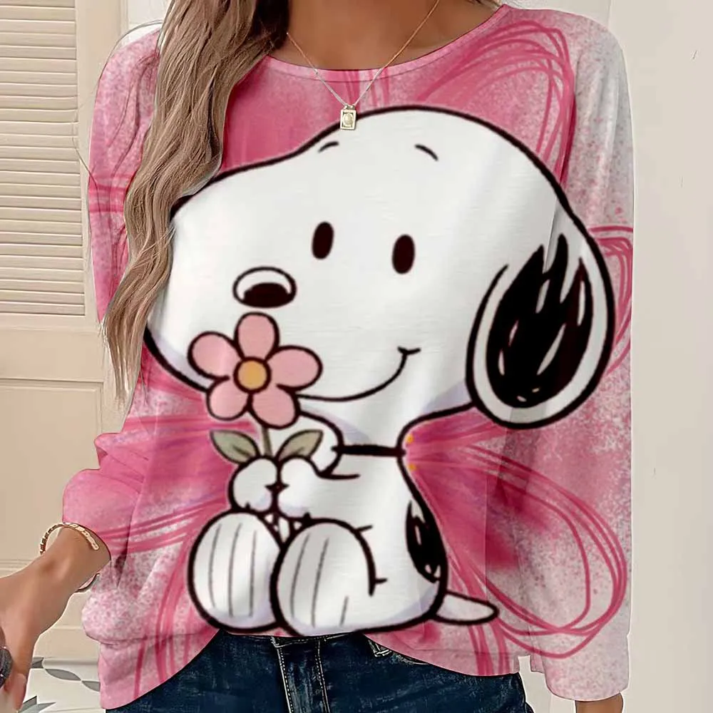 

Женская футболка с длинными рукавами, модные топы с v-образным вырезом и длинными рукавами с принтом Snoopy, осенние повседневные праздничные топы для женской одежды