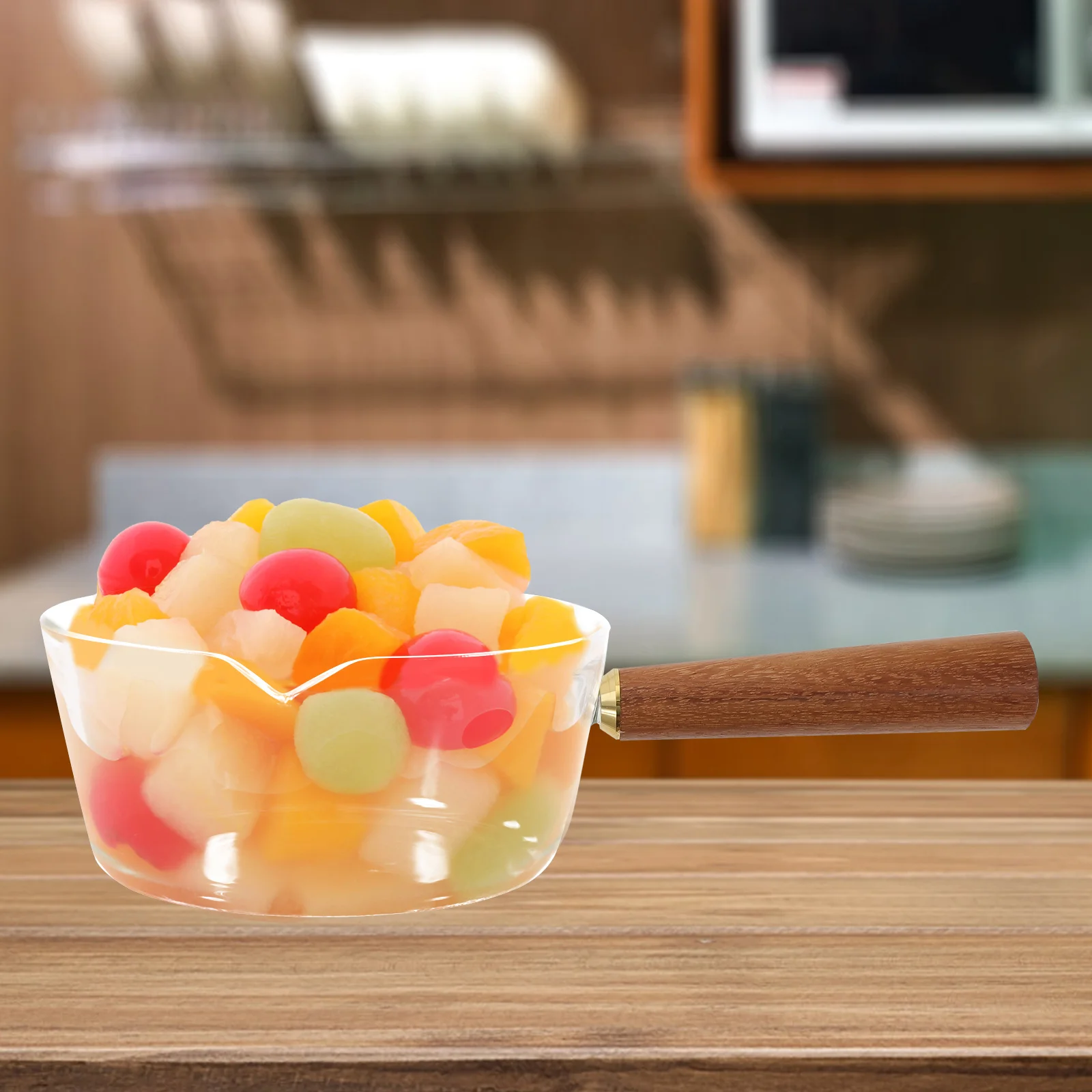 

1Pcs Small Glass Milk Pot Wooden Handle Household Breakfast Pot Multi Functional Instant Noodle Soup Cooking Stockpot Kitchen