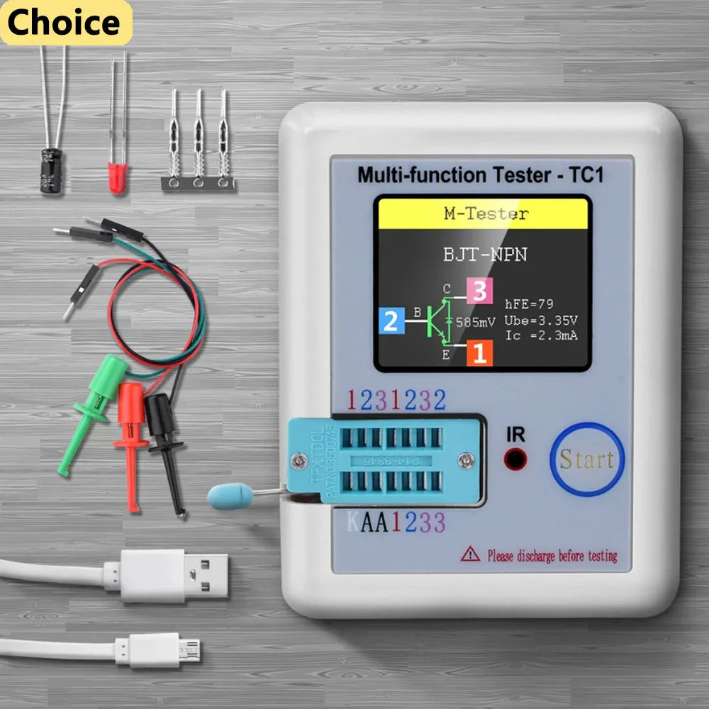 

LCR TC1 1.8" TFT LCD Display Multi-meter Transistor Tester Diode Triode Capacitor Resistor Test Meter MOSFET NPN PNP Triac MOS