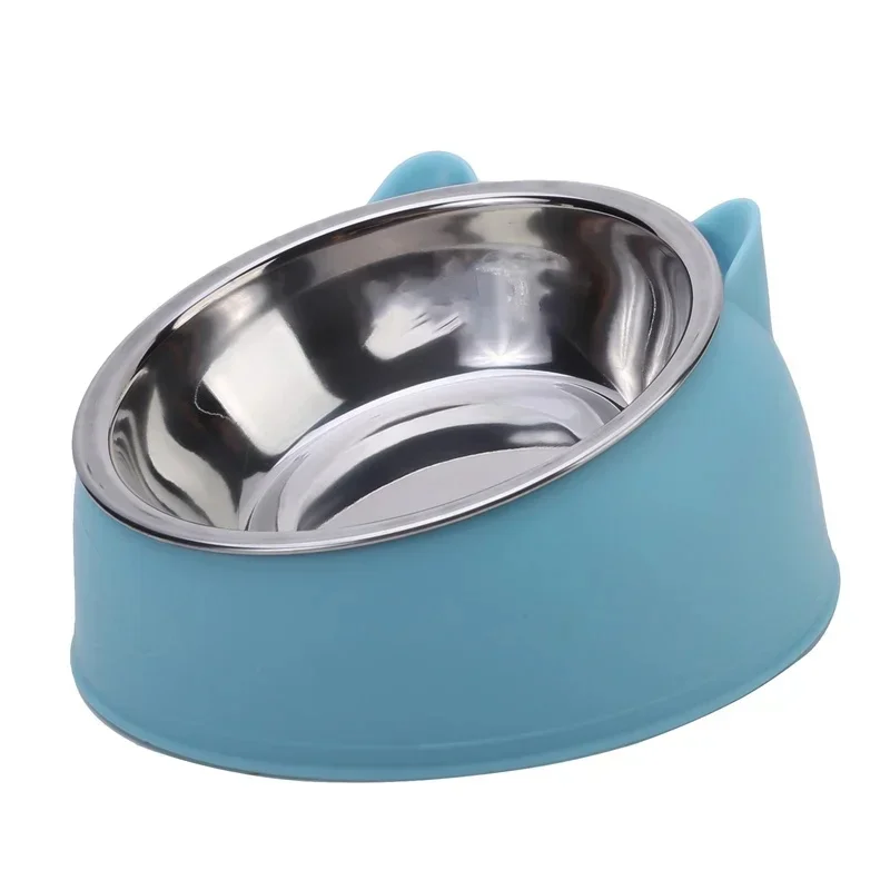 1 pièce Gamelle inclinée créative et charmante en acier inoxydable pour chatons, chiots, chats et chiens, pour l'alimentation et l'abreuvement des animaux de compagnie