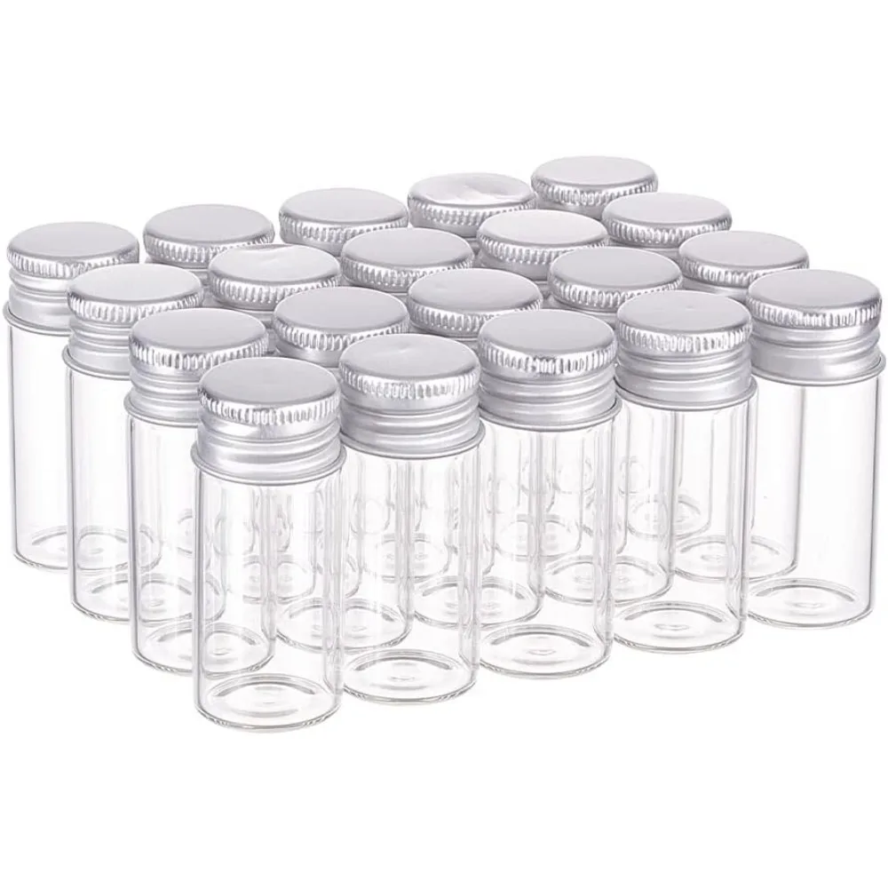 20 Pack 10ml/0.33oz Glass Bottles Sample Vials with Screwed Aluminum Caps for Wishing Message Bottle, Sample Liquid, Arts