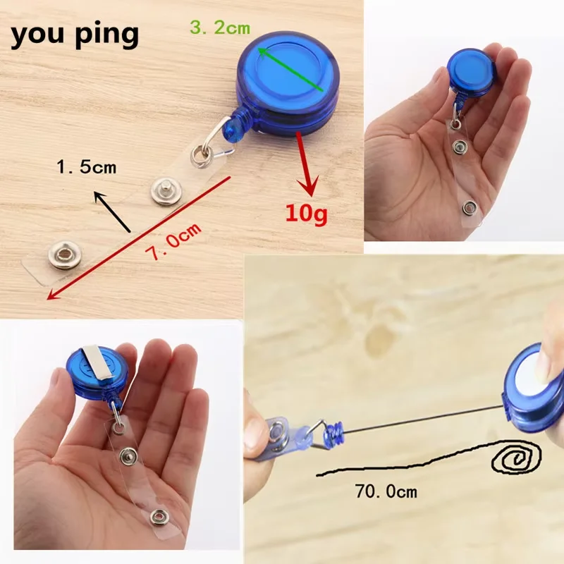Customizable Styles Retractable Badge Holder Clips Steel Cord Pull Reel Keychains Spring Buckle Wire Rope Key Ring Chain Clips