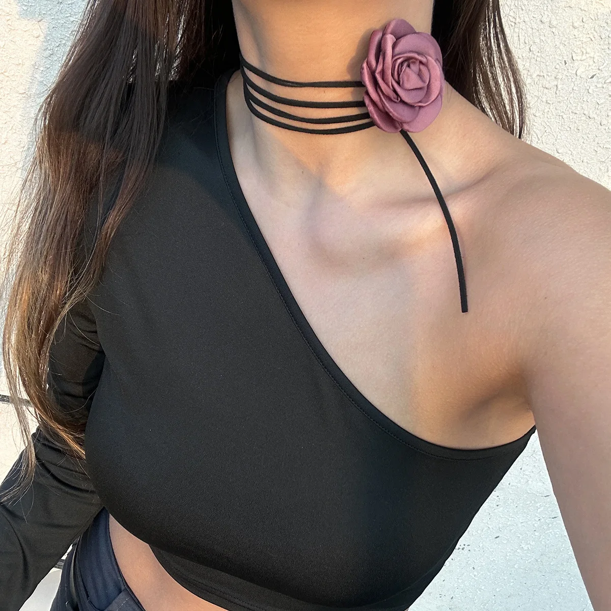 Romantic GothicBig Rose Flower Clavicle Waist chain Waist chain for Women Ladies Korean Fashion Adjustable Rope ChokerY2KAccesso