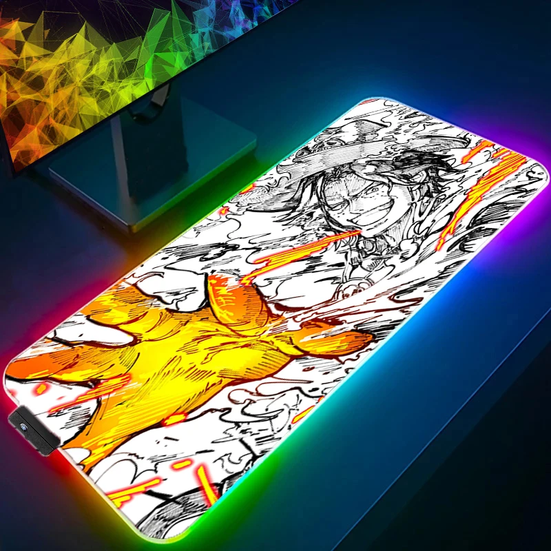 RGB Mouse Pad one Piece Portgas·D·Ace gamer Large LED Keyboard NonSlip Rubber Computer Carpet Desk Mat Gamer Backlight MousePad