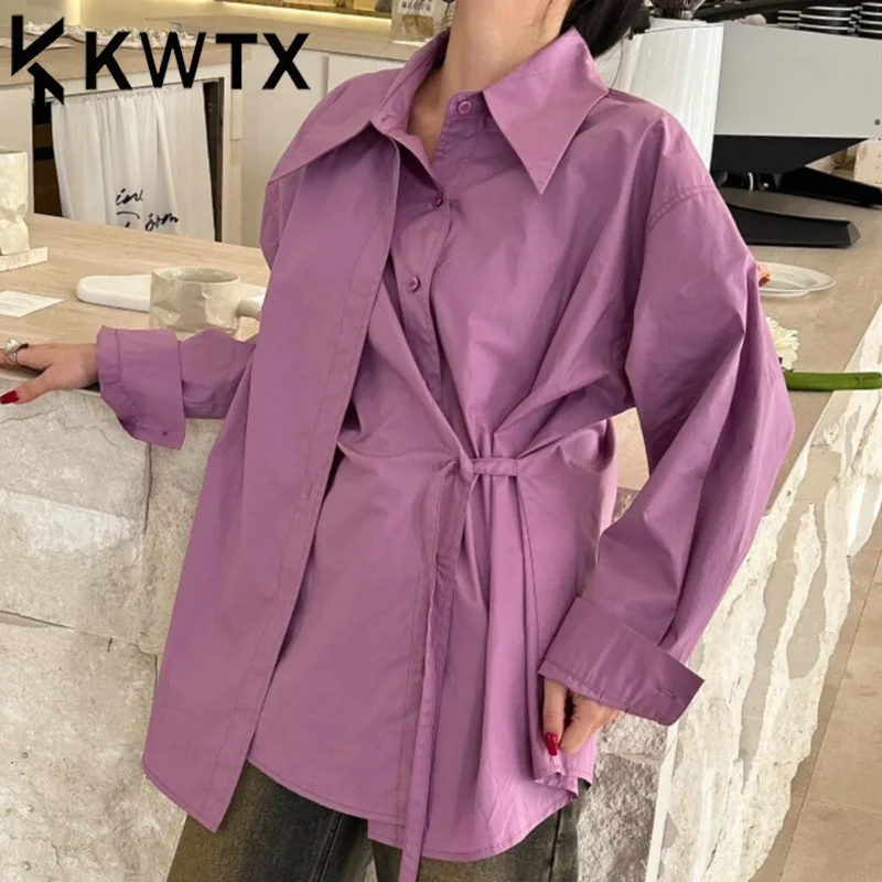 

KWTX Y2K Женская рубашка-топ из двух частей, однобортный, с застежкой на талии, High Street, острый, минималистичный, весна-лето 202, повседневный