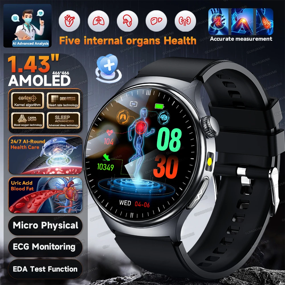 جديد ترقية الصحة ساعة ذكية الرجال حمض اليوريك ضغط الدم خمسة أجهزة مراقبة الصحة الساعات IP68 مقاوم للماء ساعة رياضية