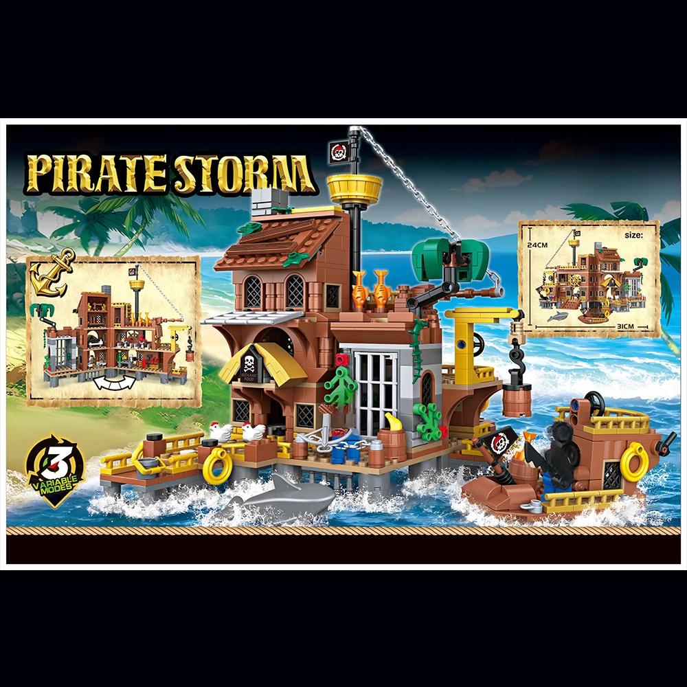 756pcs MOC Pirate Ship Building Blocks City Friends Seaside Pier Small Boat Figures Model Bricks Creative Educational Toy Gift