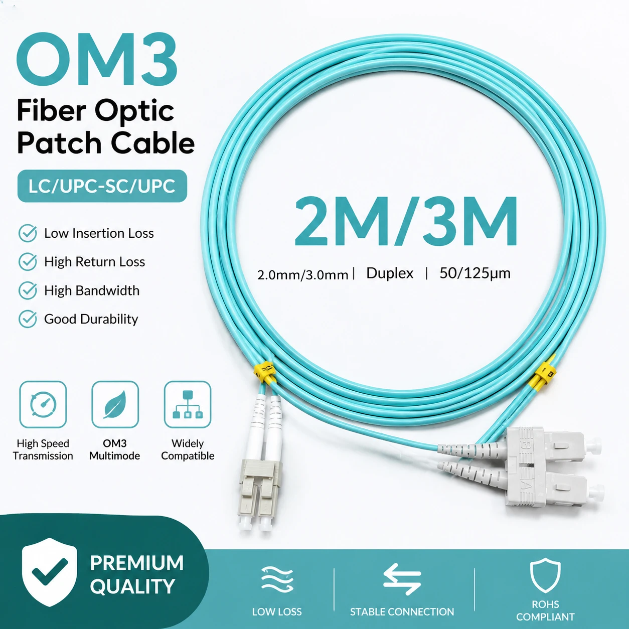 OM3 Fiber Optic Patch Cable LC/UPC-SC/UPC 2M/3M Multi-Mode Duplex 2.0mm/3.0mm LSZH FTTH Optic Patch Cord Cable