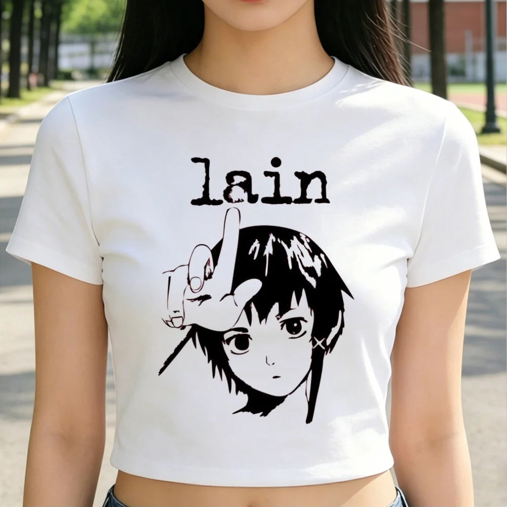 Lain crop top teen scene  dollette baddie cutecore clearance sales top tees korean fashion anime gothic 2000s goth