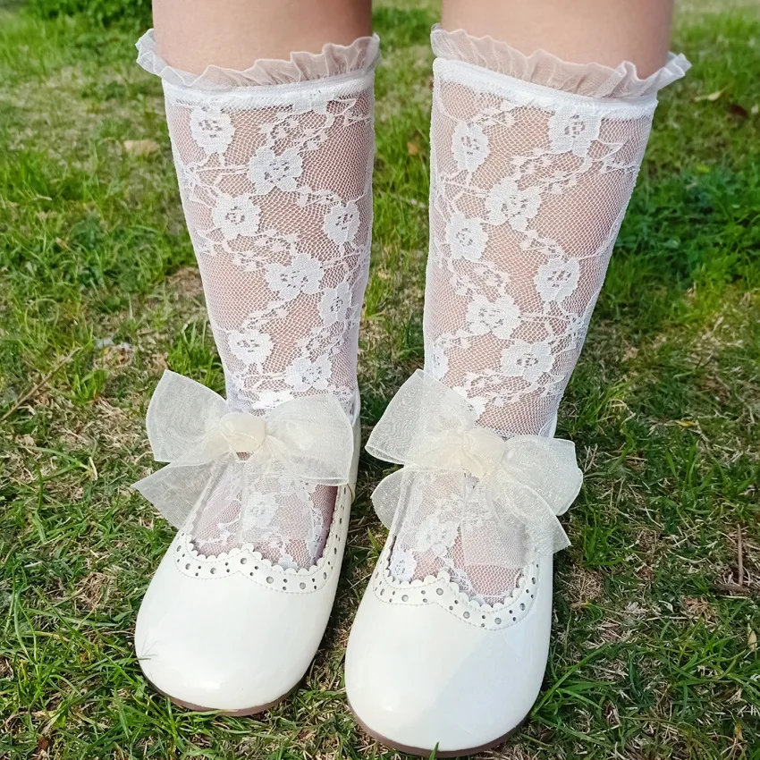 New Baby Girls Knee High Socks Long Kids Soft Lace Stuff Princess Sock Ruffle 0-6Years Cute White Girl Socks