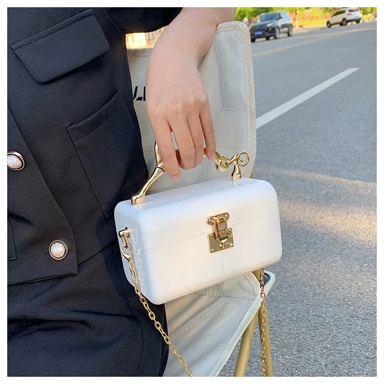 Square Box Party Handbag For Women Metal Leopard Handle Marbling Shoulder Chain Bag Female Tote Crossbody Bag Wedding Pouch