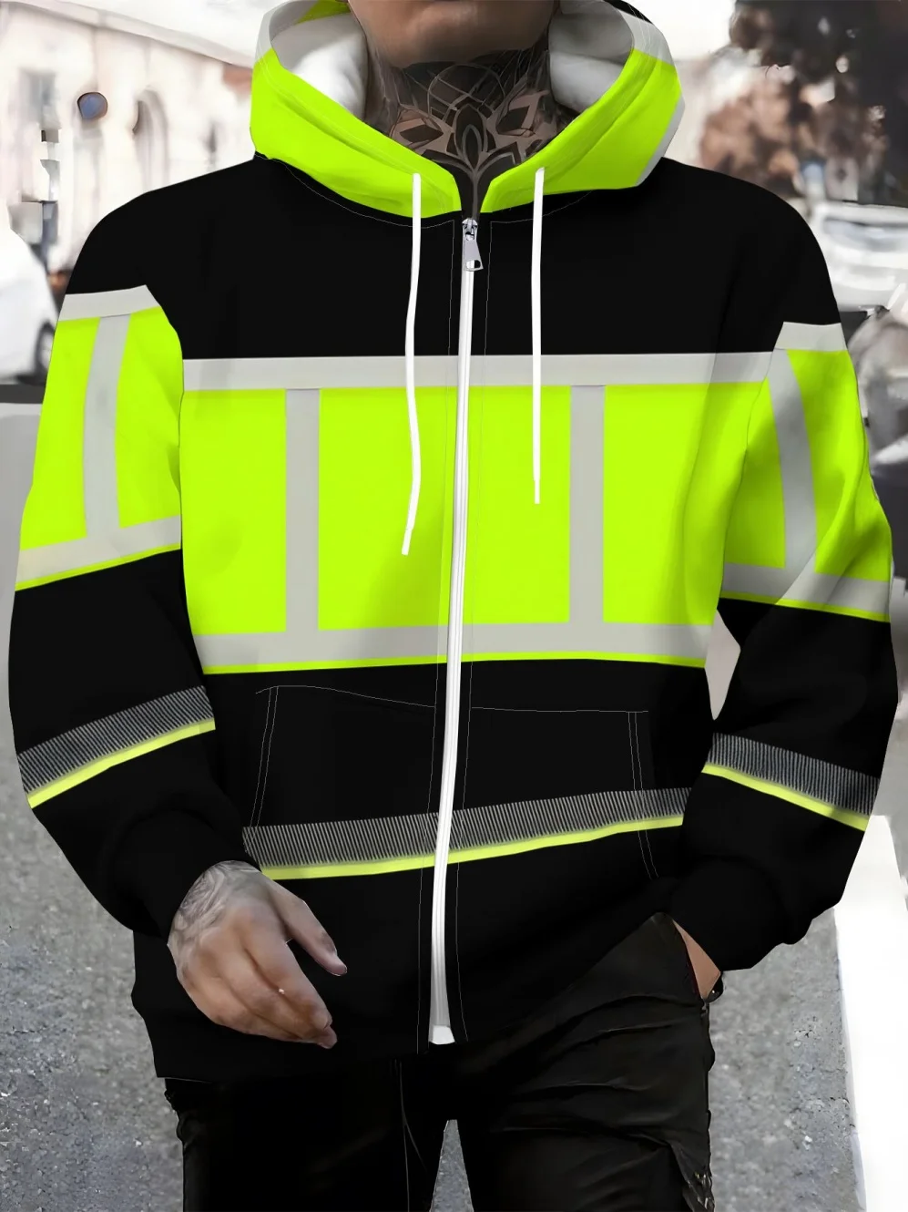 Men's 3D Printed New Secure Logo Color Blocking Design Zip-Up Hoodie Casual Long-Sleeve Pullover Work Wear Hooded Sweatshirt