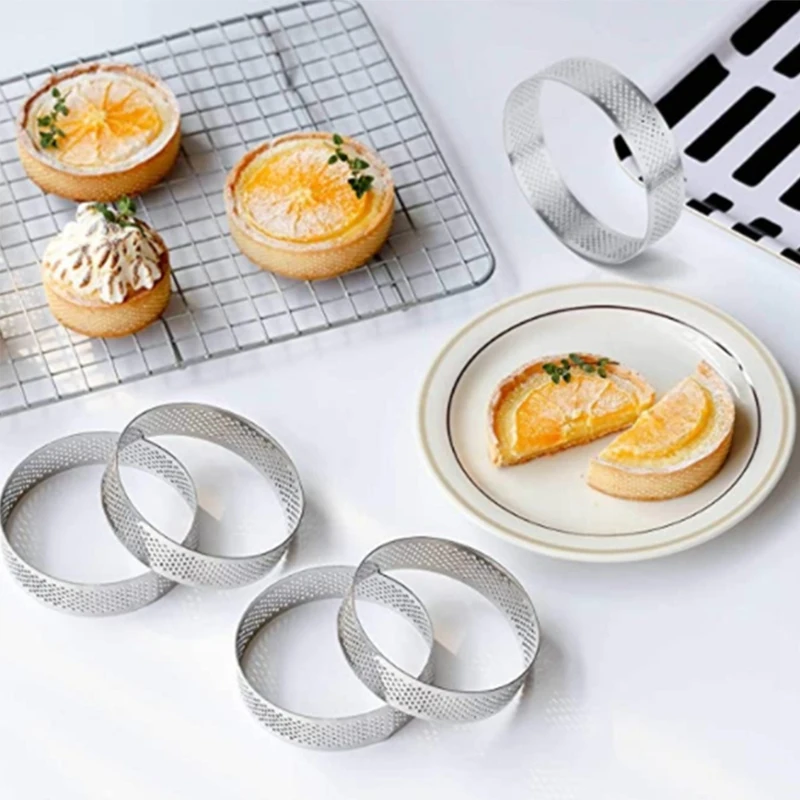 Stainless Steel Tart Ring, Heat-Resistant Perforated Cake Mousse Ring Round Double Rolled Tart Ring Metal Mold