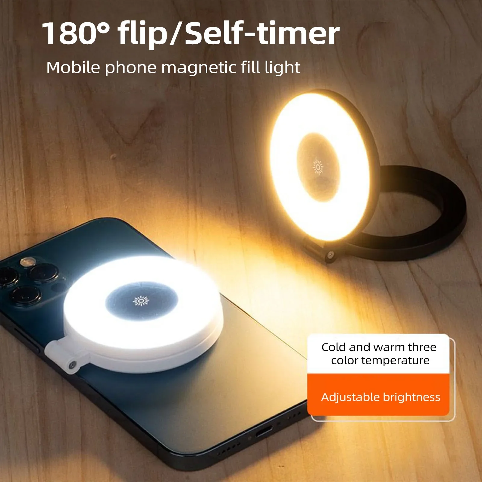 Mini anello luminoso magnetico tascabile per Iphone/Android 2500K-9000K Luce di riempimento dimmerabile Luce selfie portatile per vlogging