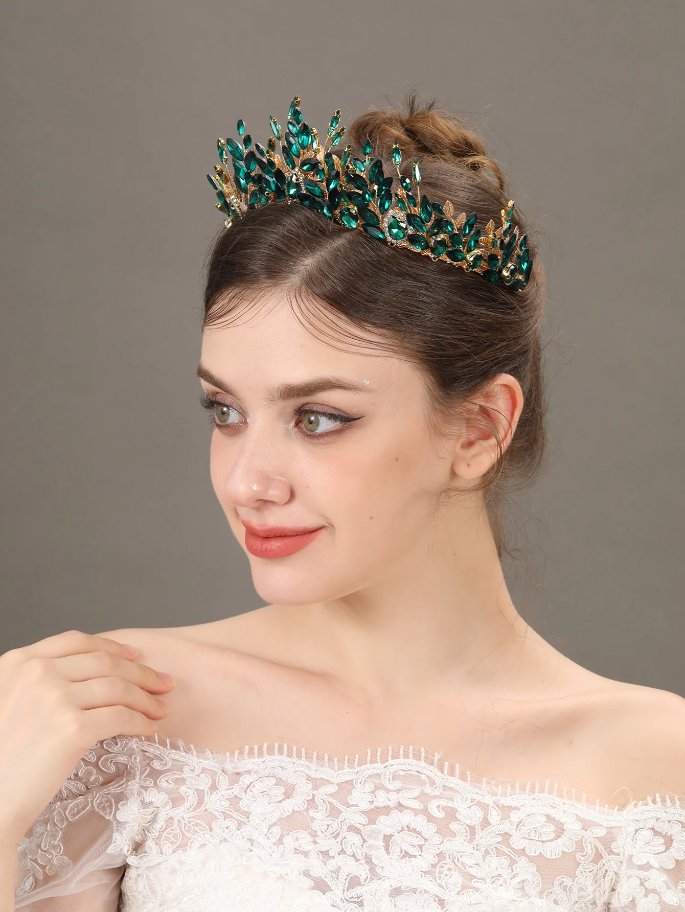 Luxury Design Bridal Wedding Hair Accessories Baroque Leaf Rhinestone Tiara For Women