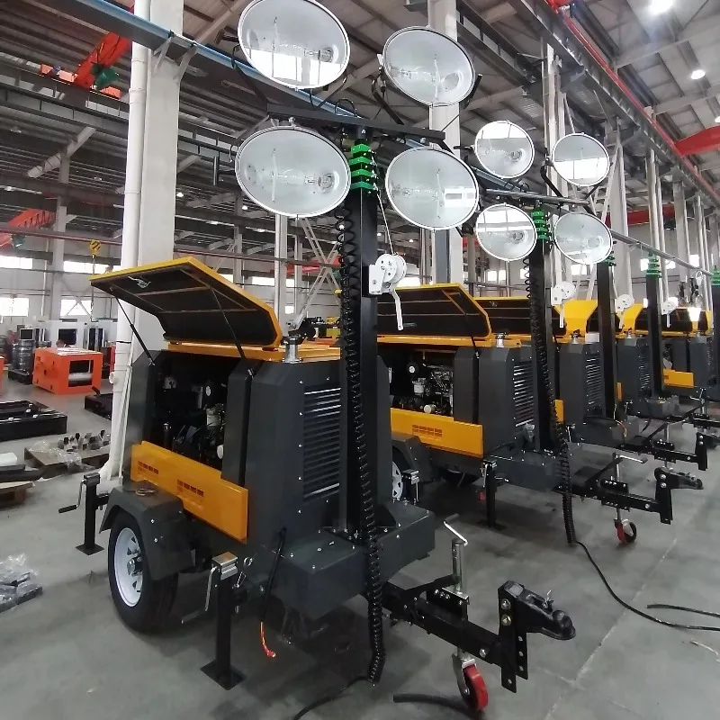 360 Degree Rotation Mobile Light Tower With Hydraulic Telescopic Mast And Towable Trailer Bed For Outdoor Events