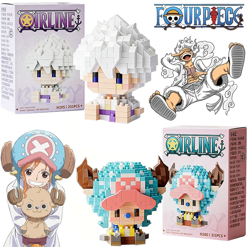 

New ONE PIECE Micro Building Blocks Sun God Nika Luffy Zoro Chopper Ace 3D Assembly Mini Bricks Toys Birthday Gift For Kids Fans