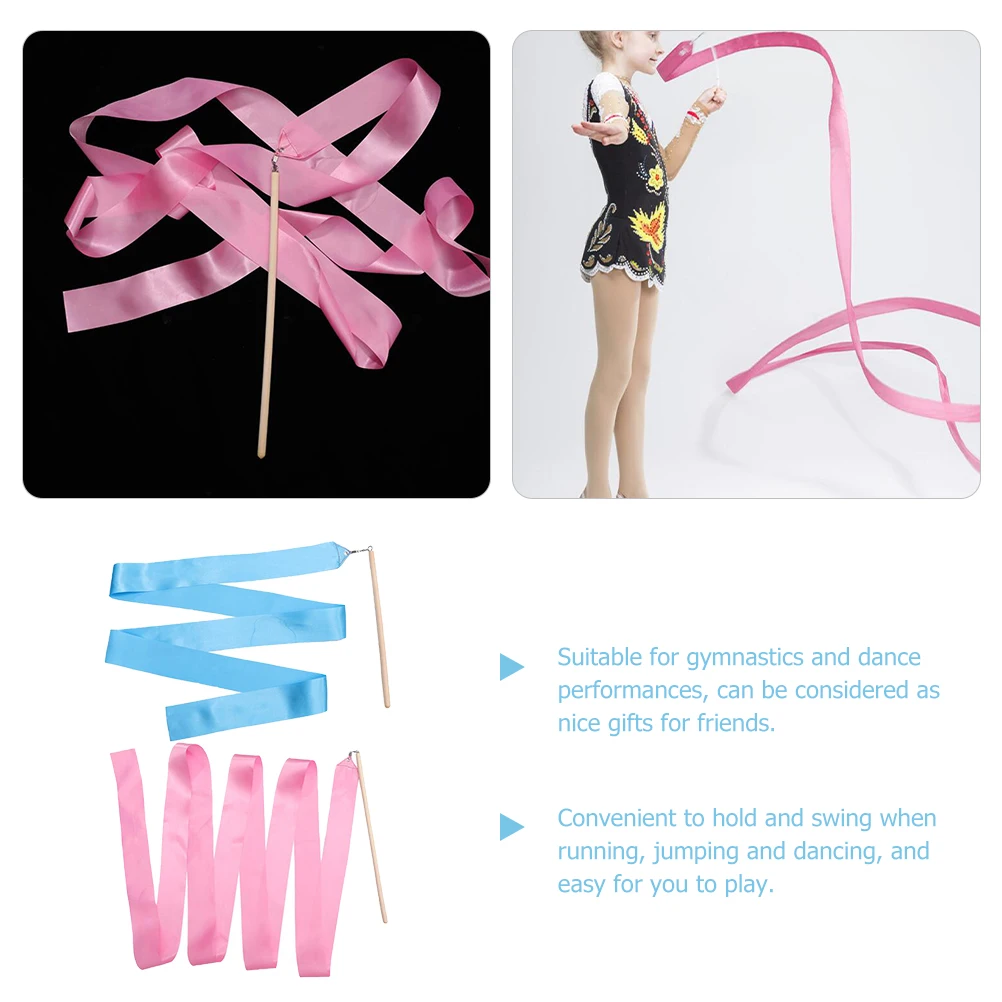 

2 Pcs Silk Dance Ribbons 2M Lake Blue Pink Gymnastics Props for Adults Kids Flexible Reusable Ideal Performing Gifts