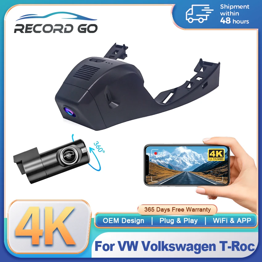 For VW Volkswagen T-Roc T Roc Troc 2017-2026 4K Dashcam Wifi Dash Camera Dash Cam for Car Vehicle Video Recorder