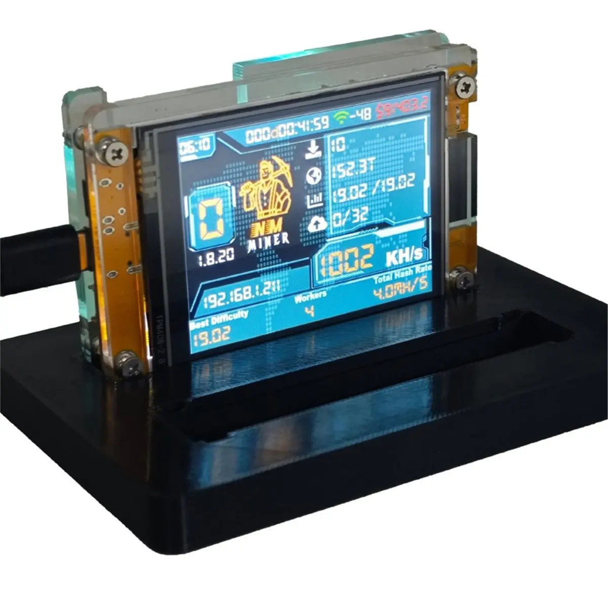 Y876A~!#1000KH/S +2 Slots Stand Upgraded Harshrate Bitcoin Crypto Solo Lottery Miner 2.8 Inch Smart Display