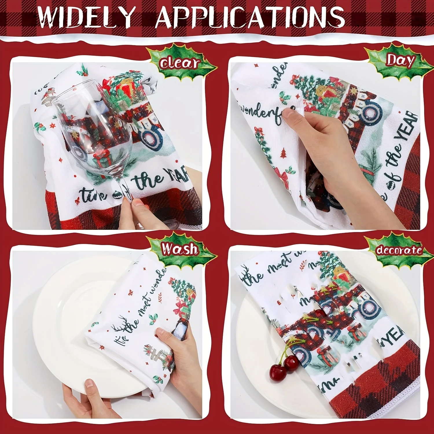 5pcs Holiday Christmas Towel Set - High Absorbency Microfiber,Snowflake and Heart Design Perfect for Bathroom Holiday Decoration