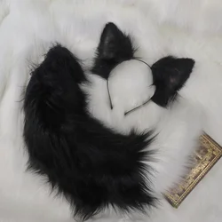Halloween New Handmade Beast Ear Simulation Black White Border Collie Dog Ear Tail Headband Hair Hoop Cosplay Prop Accessories