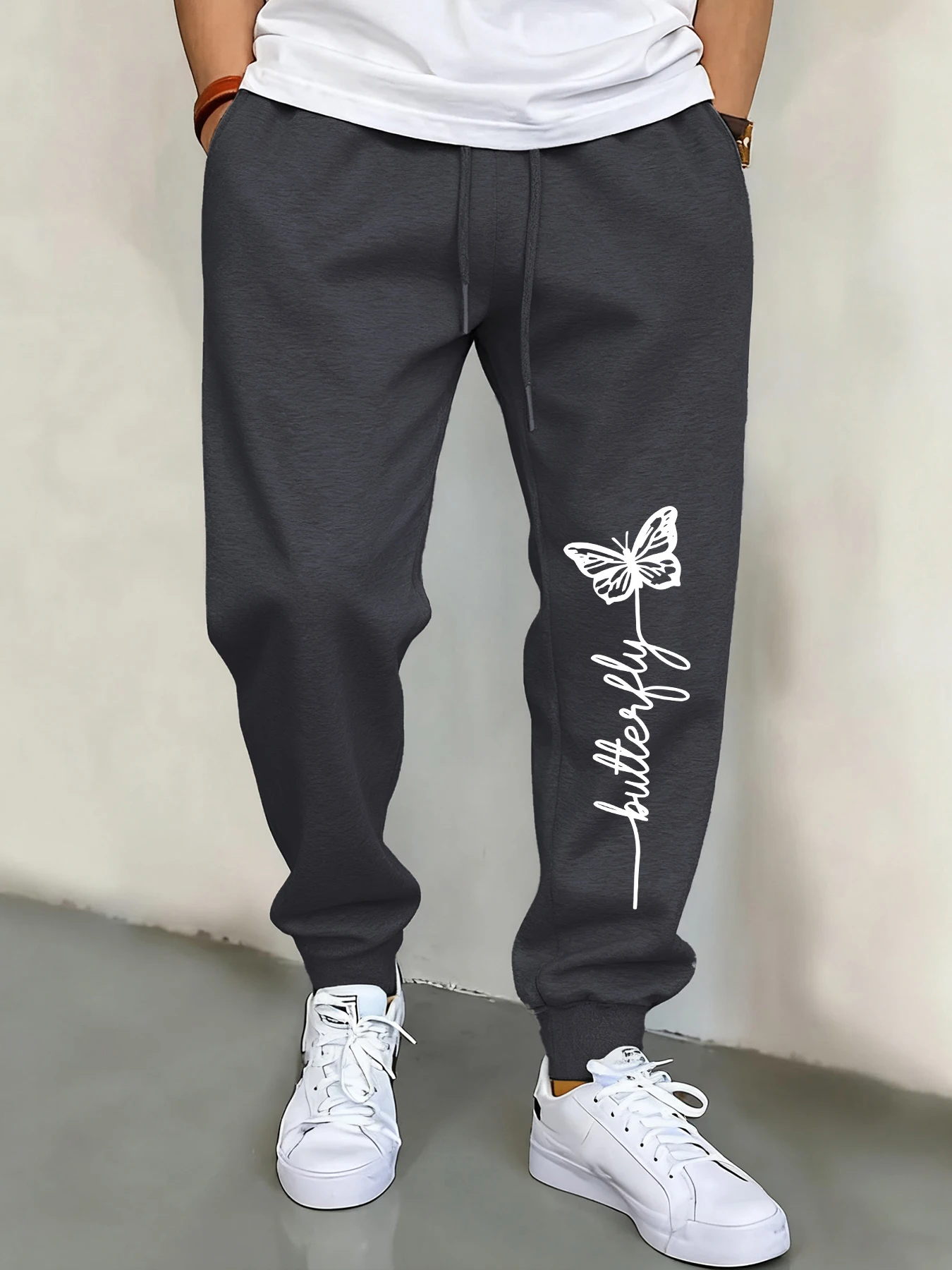 

A Butterfly Shaped Balloon Design Men Basics Pants Fleece Retro Trousers Trendy Pockets Sweatpants Street Retro Male Sportpants