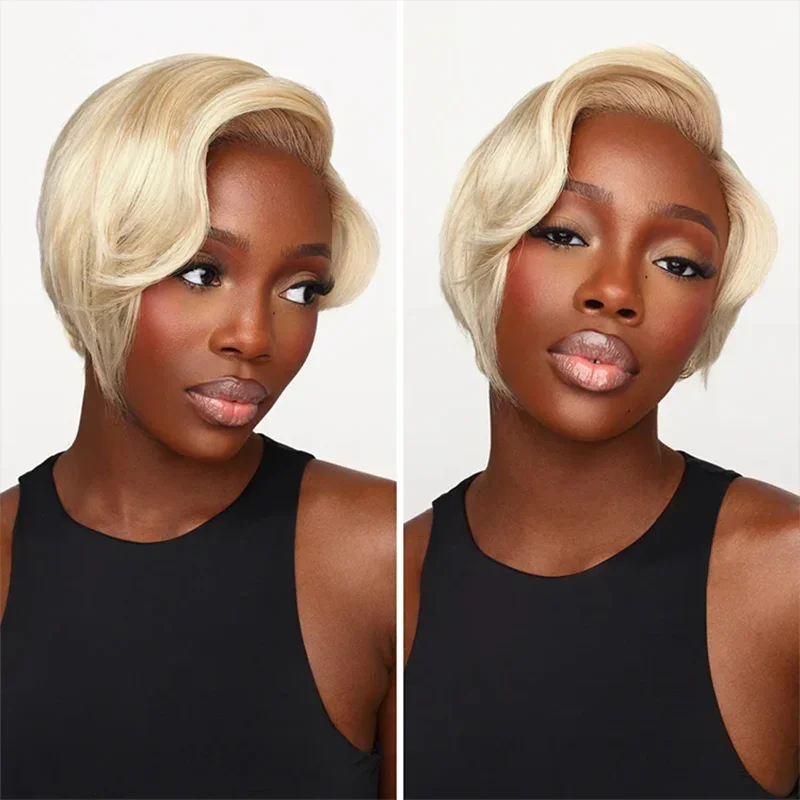 6 Inch 613 Blonde Bob Pixie Cut Minimalist HD Lace C Part Short Wig 100% Human Hair