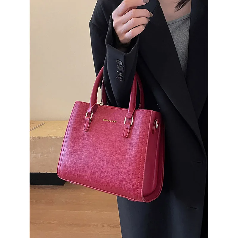 High Quality Bride Red Portable Tote Bag Korean Simple Square Bag Lady 2024 Spring New All-in-one Shoulder Crossbody Wedding Bag