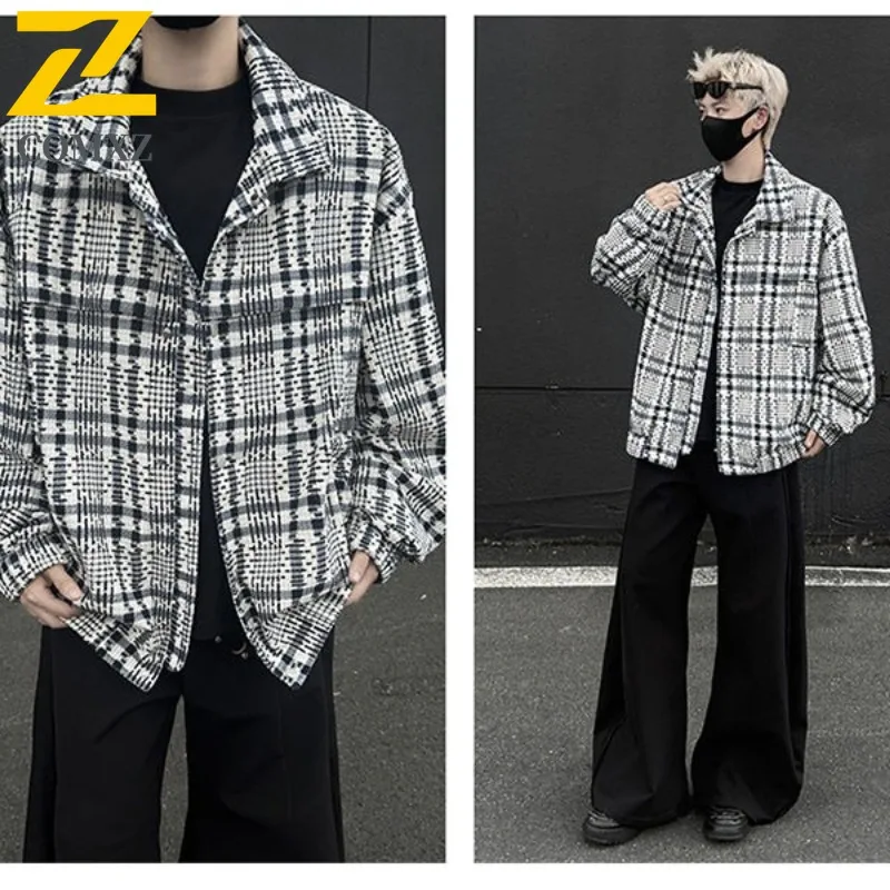 

COMXZ 2025 Men's Plaid Casual Jacket Trendy Turn Down Collar Thick Shirt Coat Outdoor Workwear Business Lightweight